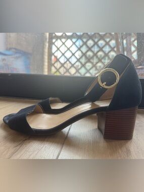MICHAEL Michael Kors Lena Stacked Heel Black Suede Sandal Size 8.5